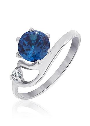 Серебряное кольцо с голубыми фианитами, размер 19,5, вес: 1.5 г