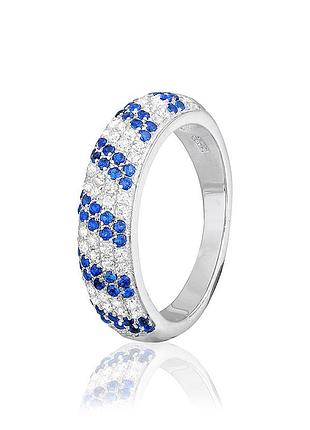 Серебряное кольцо с синими фианитами, размер 18,0, вес: 4.5 г