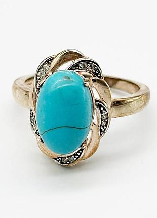 Серебряное кольцо со вставкой бирюза/фианит, размер 17,5, вес: 3.4 г