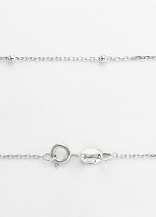 Серебряная цепочка якорь с бусинами, размер 40 см x 0,1 см, вес: 1.4 г