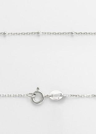 Серебряная цепь якорь с бусинами, размер 40 см x 0,1 см, вес: 1.6 г