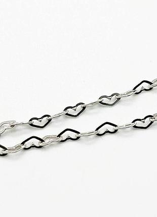 Серебряная цепочка, плетение сердечка, размер 45 см x 0,3 см, вес: 2.4 г