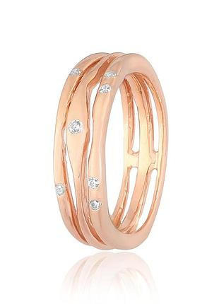 Серебряное кольцо в лимонной позолоте с фианитами, размер 17,5, вес: 3.2 г