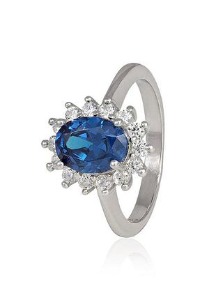 Серебряное кольцо с голубыми фианитами, размер 18,5, вес: 3.3 г