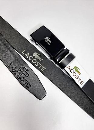 Кожаный ремень lacoste автоматическая пряжка, ремень лакост пряжка автомат 3,5 см, ремень мужской