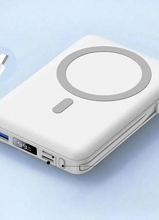 Power bank з функцією бездротової зарядки та кабелями 10000mah 20w 5v/3a azmuth kt-d020 білий top shop ua_