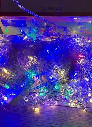 Гірлянда лінійна внутрішня 220v 300led 4561 and 107-10 прозорий провід, мультиколор top shop ua_