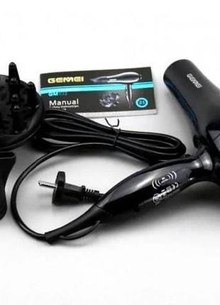 Профессиональный фен с датчиком прикосновения gemei gm-103 черный top shop ua_