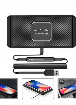 Килимок в автомобіль з бездротовою зарядкою 15w чорний top shop ua_