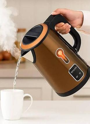 Электрочайник с чашей из нержавеющей стали внутри hoffmans 2,5l 1800w hm-2538 коричневый top shop ua_
