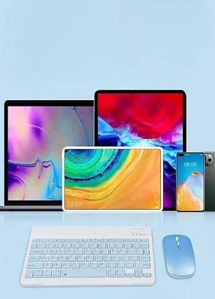 Клавиатура и мышка беспроводная bluetooth kit белая с голубым top shop ua_