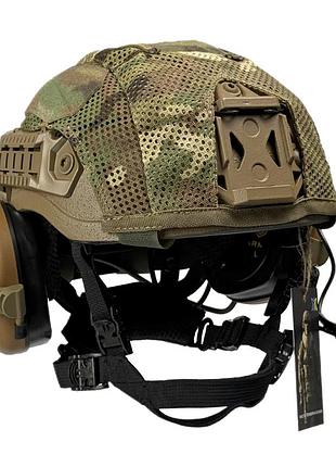 Кевларовый шлем arch combatant pro highсut (высокий вырез) койот с кавером мультикам и активными наушниками earmor m32