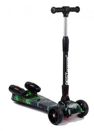 Самокат трехколесный с парогенератором и музыкой, складной руль best scooter maxi черный с зеленым top shop ua_
