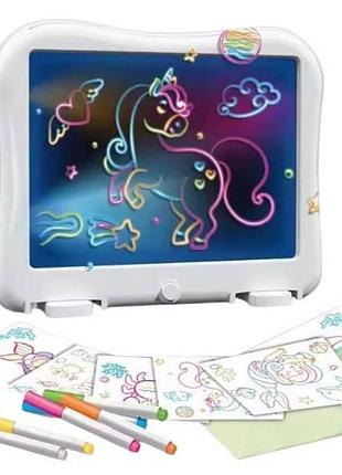Дошка для малювання пиши-прай з підсвічуванням, трафаретами та маркерами ym 15 біла top shop ua_