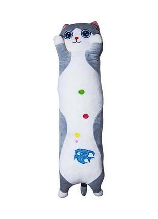 Мягкая игрушка-подушка кот батон обнимашка 85см серый с рыбкой top shop ua_