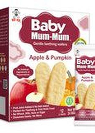 Hot kid baby mum-mum, вафли для мягкого прорезывания зубов, яблоко и тыква, 12 пакетиков, по 2 шт.