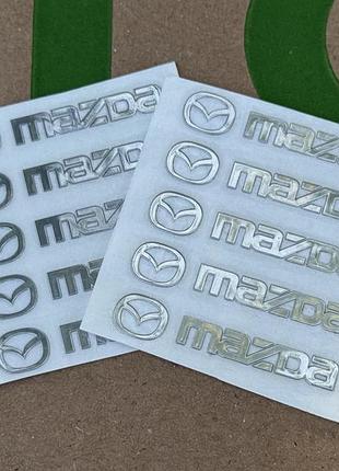 Набір металевих 3d наклейок mazda (логотип + надпис, хром, 10 шт)