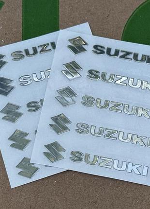 Набір металевих 3d наклейок suzuki (логотип + надпис, хром, 10 шт)