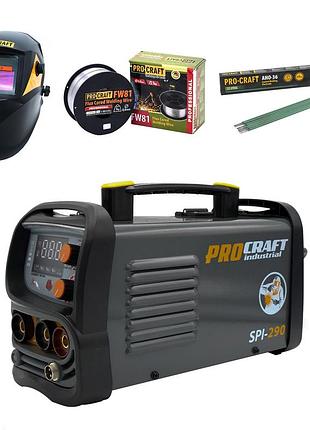 Напівавтомат procraft spi290 + маска shp90-30 new + флюсовий дріт 0.8 мм 1 кг + електроди 1кг 3мм