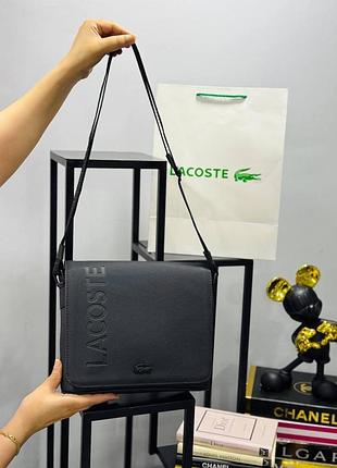 Сумка чорна чоловіча через плече lacoste лакоста кросс-боді люкс якість