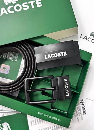 Чоловічий шкіряний двосторонній ремінь з двома пряжками lacoste пояс модний з натуральної шкіри в коробці