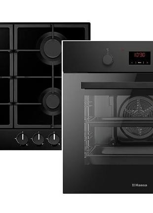 Комплект hansa fcgs68326 (духовка электрическая + эмалированная газовая поверхность), черный