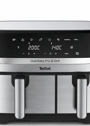 Мультипечь tefal ey905d10 dual easyfry&grill airfryer, 2700вт, чаша-5.2/3.1л, сенсорное управл., 2 чаши, гриль, пластик,