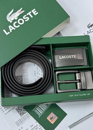 Мужской набор, ремень с двумя пряжками lacoste (989), двусторонний ремень, кожаный мужской ремень, подарочный