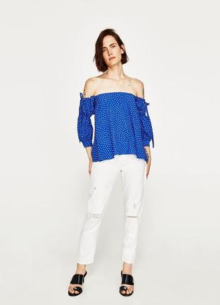 Zara блуза відкриті плечі в горох