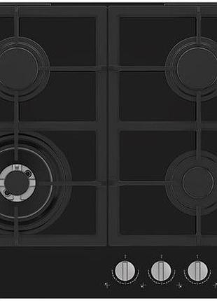 Варочная поверхность beko hilw64325sb газ на стекле, 60см, чугун, черный