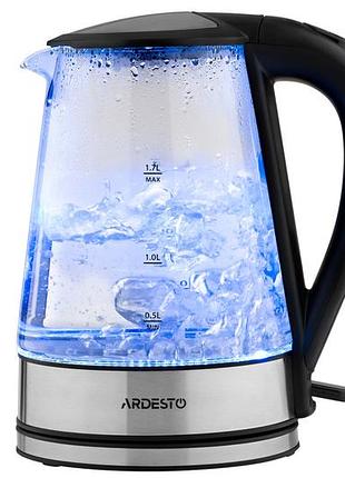 Электрочайник ardesto 1.7л, strix, стекло, чёрный