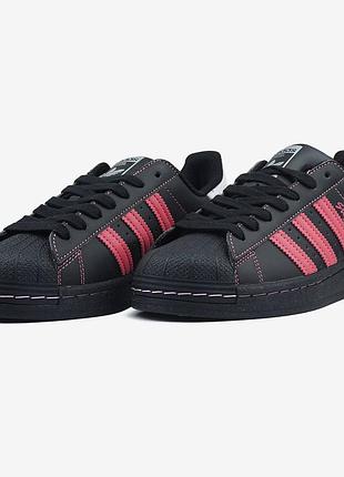 Кроссовки женские adidas superstar "black/pink thread"