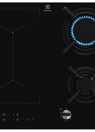 Варочная поверхность electrolux kdi641723k комбинированная (2 газ + 2 инд), 60см, расширенная зона, чугун, черный