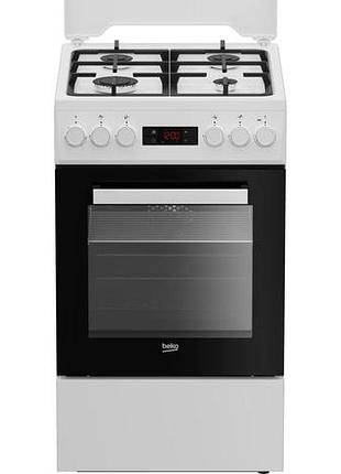 Плита beko fsm52330dwds комби, 60л, 50x60см, дисплей, конвекция, чугун, белый