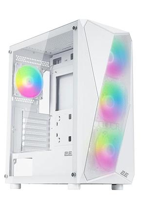 Корпус 2e gaming aruba g3313w, без бп 1xusb3.0, 2xusb2.0, 5x120мм argb, vga 330мм, lcs ready, hub, tg side panel, atx, белый