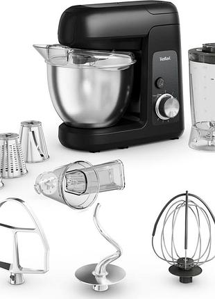 Кухонная машина tefal qb522838 bake partner 1100вт, чаша-металл, корпус-пластик, насадок-6, черный