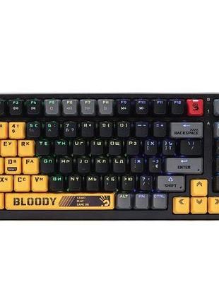 Механическая клавиатура a4tech bloody s98 (sports lime), blms red switch, rgb подсветка клавиш, usb, черно-желтый