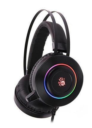 Гарнитура игровая bloody g521 (black) с микрофоном, hi fi, 7.1 виртуальный звук, подсветка 7 цветов, usb черные