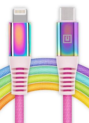 Кабель real-el mfi pd usb type c - lightning rainbow 1m