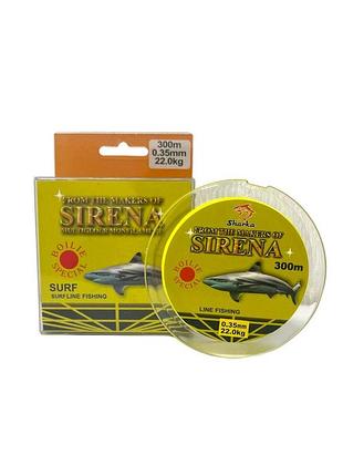 Леска sirena surf сверхпрочная 0,35 мм/22кг 300 м цвет желтый флуоресцентная