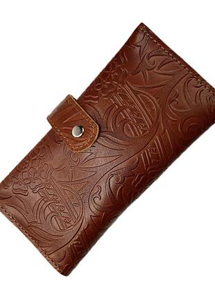 Кошелек w333, натуральная кожа, "флора",цвет коричневый