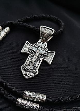 Срібний хрестик та шнурок зі вставками зі срібла 925 проби з чорнінням 846/5+кр0182 50