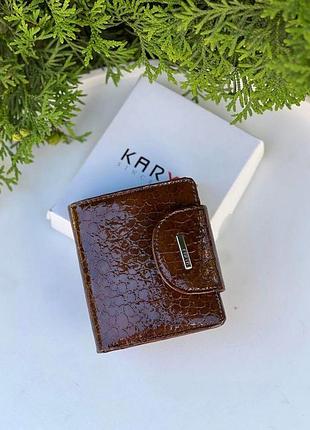 Женский кошелек karya натуральная кожа лак турция рыжий (1052-557-1)