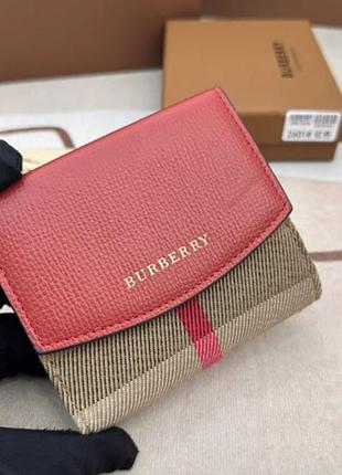 Брендовий бумажник для жінки burberry жіночий шкіряний гаманець маленький кошельок конверт для дівчини барбері червоний