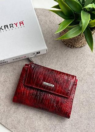 Кошелек женский karya турция натуральная кожа на магнитах с монетницей на молнии красный