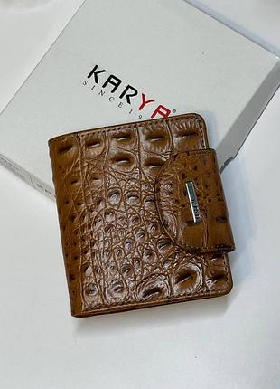 Женский кошелек karya натуральная кожа турция на кнопке рыжий кроко принт