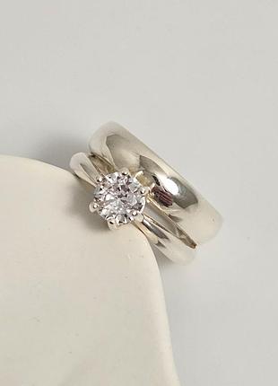 Серебряное кольцо двойное с белым фианитом