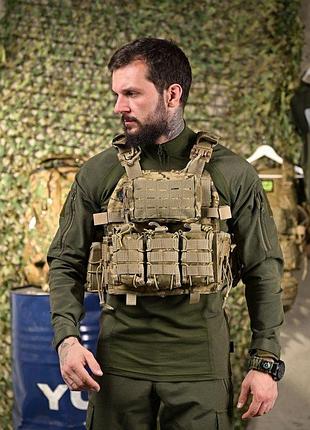 Тактическая плитоноска 7.62 пиксель с 4 точками быстрого сброса: cordura 1000d, 7 подсумков, размер плит 25х30