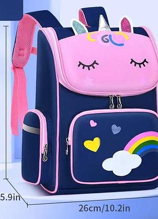 Школьный рюкзак с единорогом для девочек purple unicorn фиолетовый 27х14х41 см розово-синий