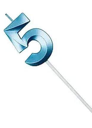 Свічка цифра "5" синя грані